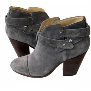 Rag & Bone Grey Suede Harrow Ankle Boots Studded Wrap Strap Size 37 (7) NWOT!
